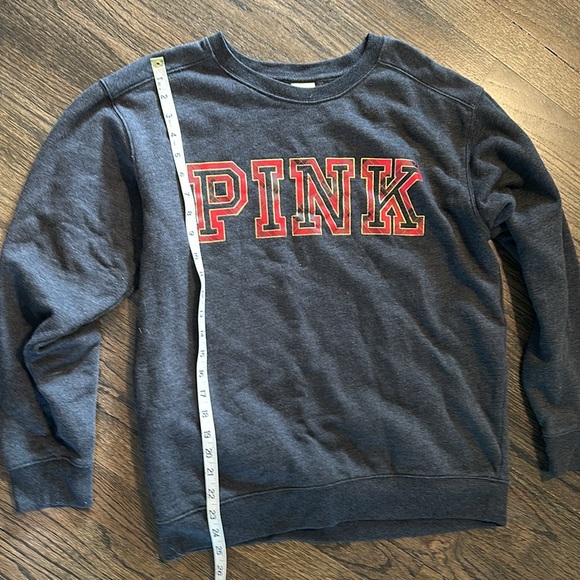 Victorias Secret Gray Sweatshirt Plaid Red Letters Medium M EUC - Picture 2 of 7